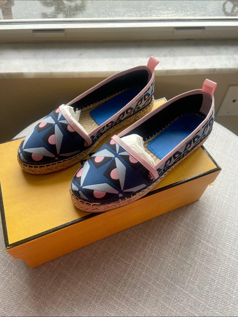 Fendi Navy and Pink Geometric Espadrilles